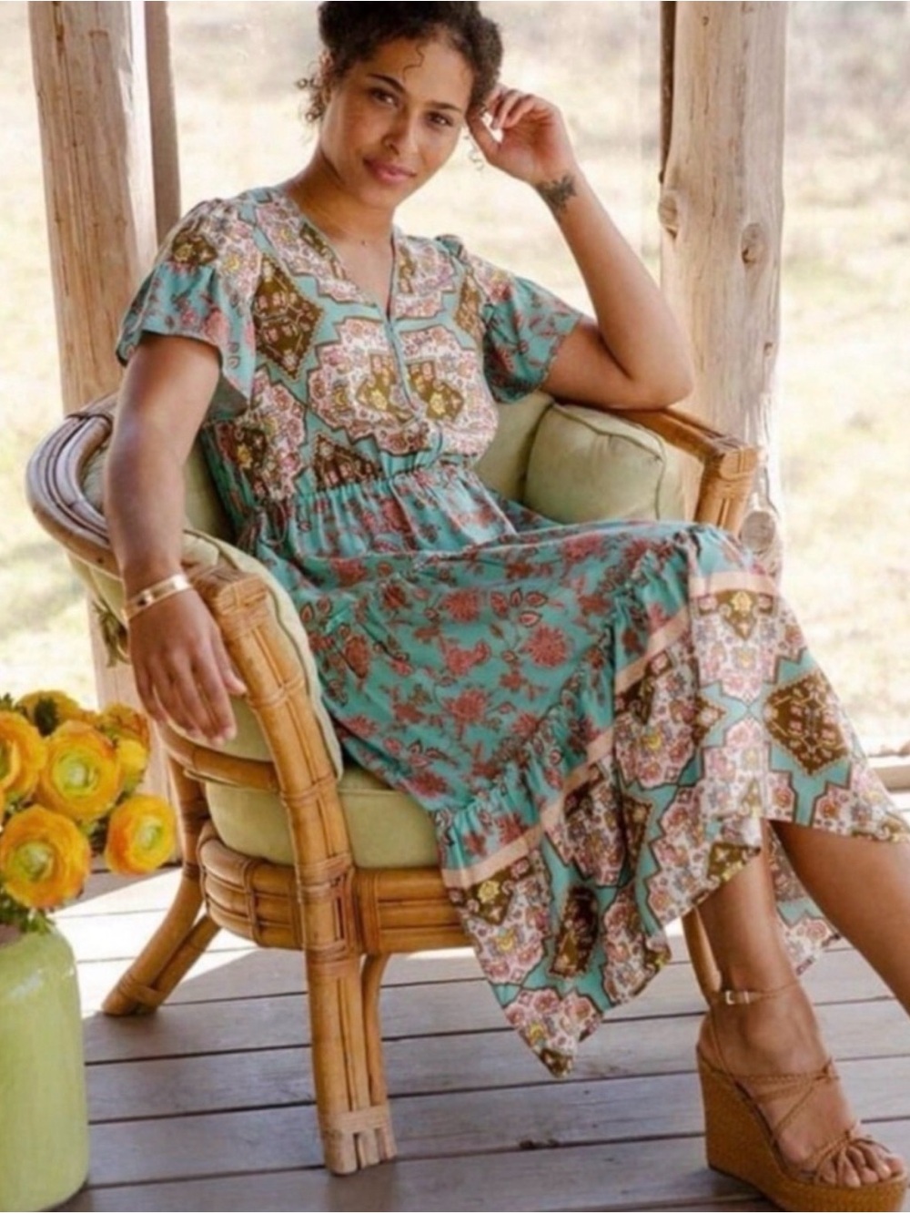 Matilda Jane Down to Earth Dress M Floral Boho Midi